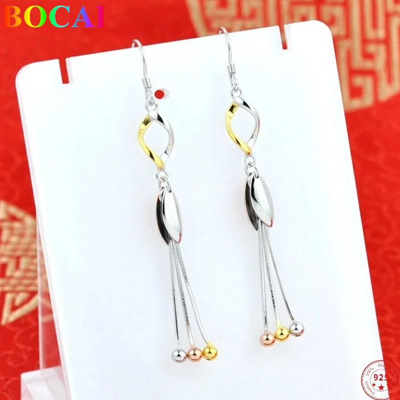 BOCAI S925 серьги-капли из стерлингового серебра для женщин с трехцветным покрытием в