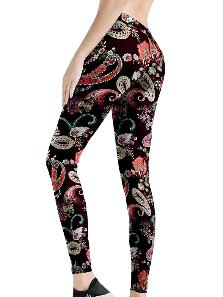 

CUHAKCI Fashion Paisley Printed Leggings Women Hot Sale Floral Fitness Leggins High Waist Elastic Gym Sports New Sexy Pants