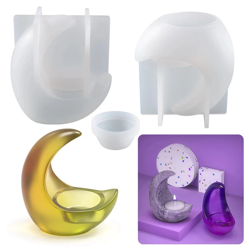 DIY Silicone Mold for Epoxy Resin DIY Half-moon Candlestick Resin Mold Aromatherapy Candle Storage Casting Mould Handmade Crafts