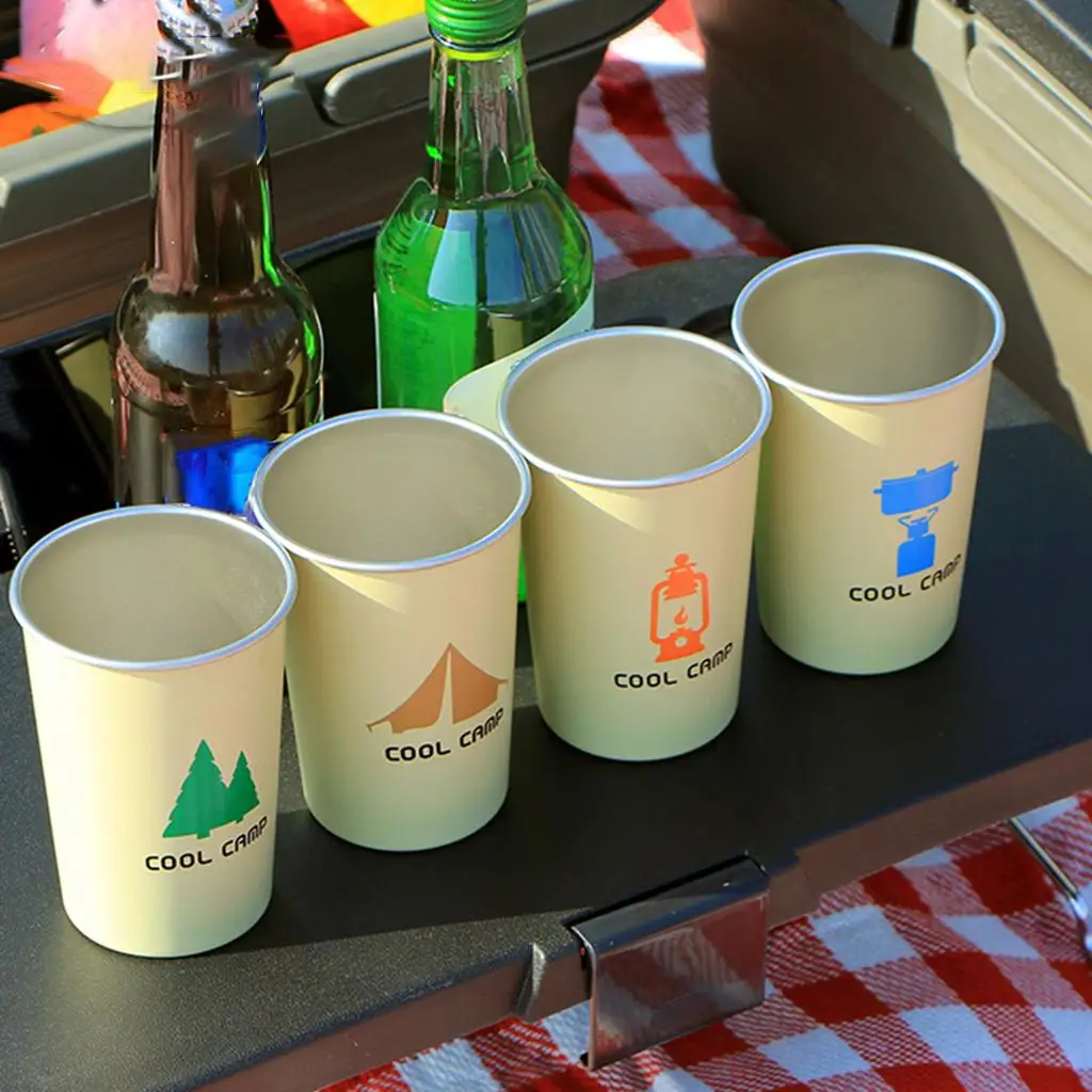 

4PCS/lot Outdoor Camping Tableware Travel Cups Set Picnic Supplies Stainless Steel Wine Beer Cup Mugs