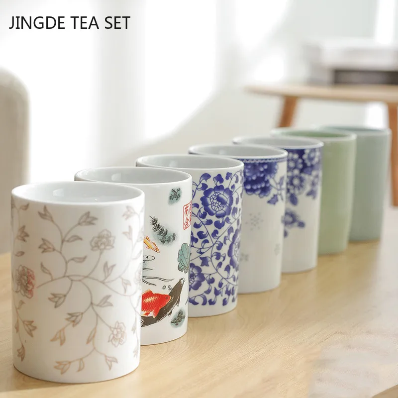 

Большая Керамическая чайная чашка ручной работы, сине-белая фарфоровая персональная чашка для воды, домашняя прямая чайная чашка, изысканн...