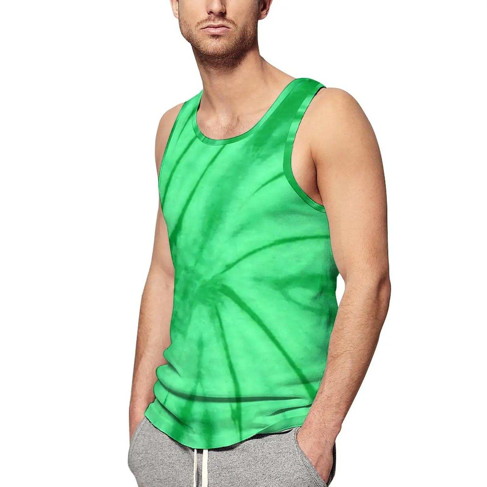 

Green Tie Dye Tank Top Male Spiral Swirl Trendy Tops Summer Training Custom Sleeveless Vests Big Size