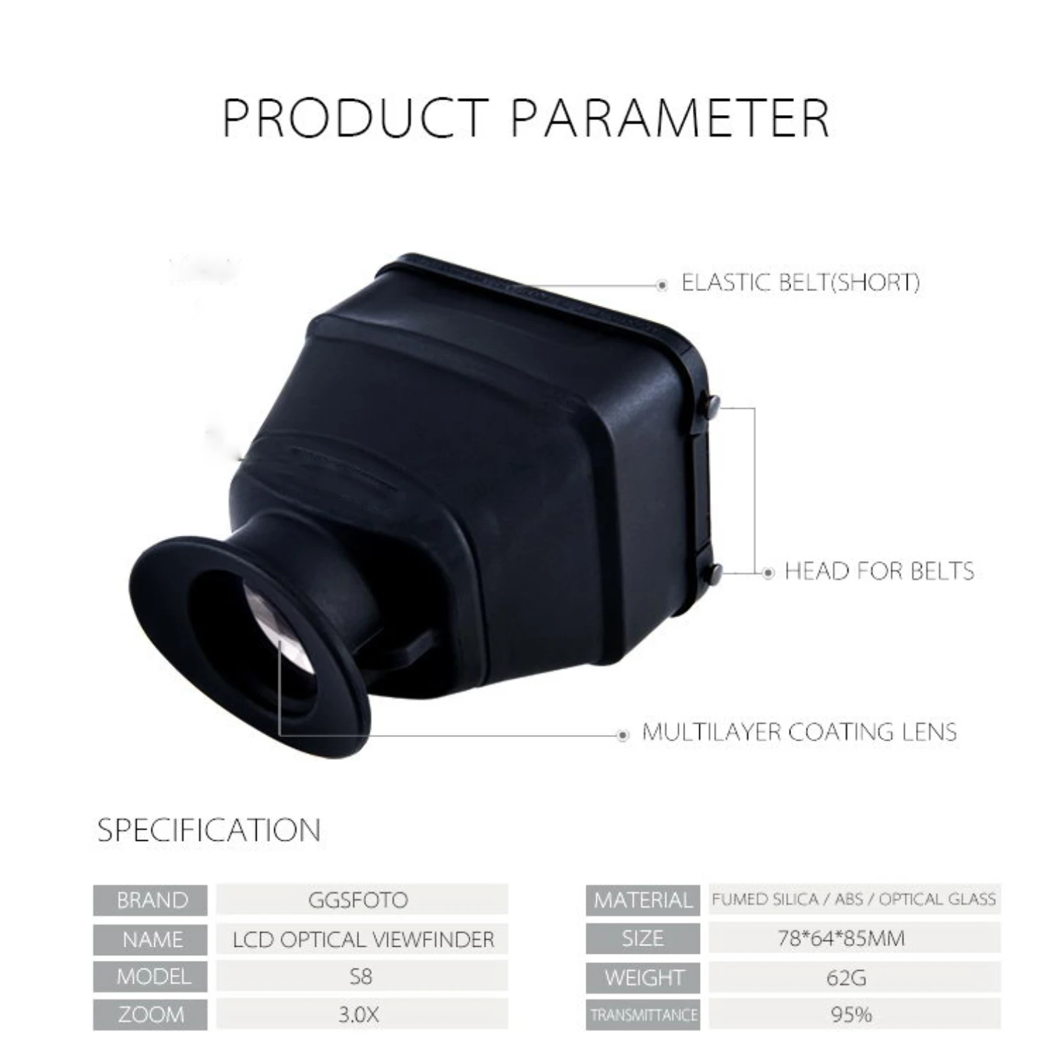 GGS S8 3X Optical Viewfinder Camera Viewfinder Fit 3-3.2