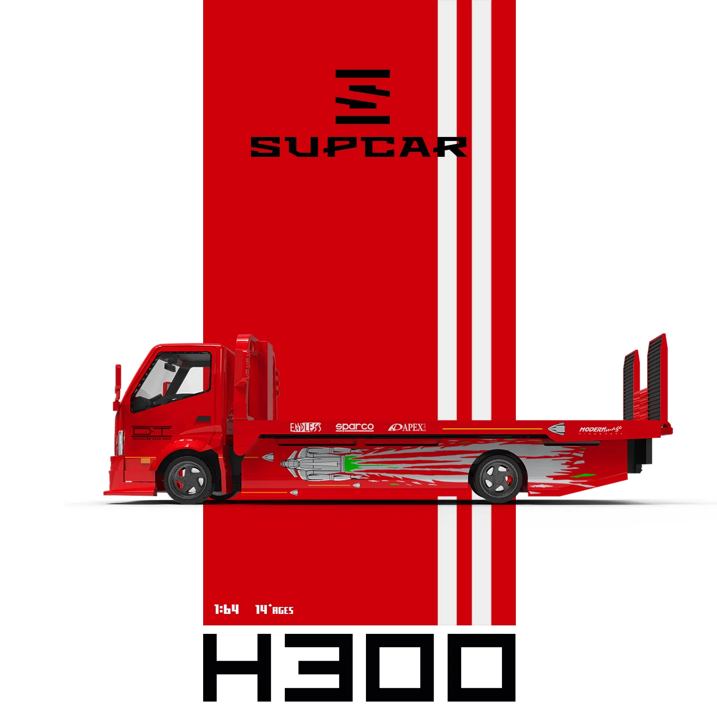 Фото SC 1:64 H300 Транспортный прицеп-платформа, красный, окрашенный в цвет Gladiator, литая модель автомобиля, предзаказ №2