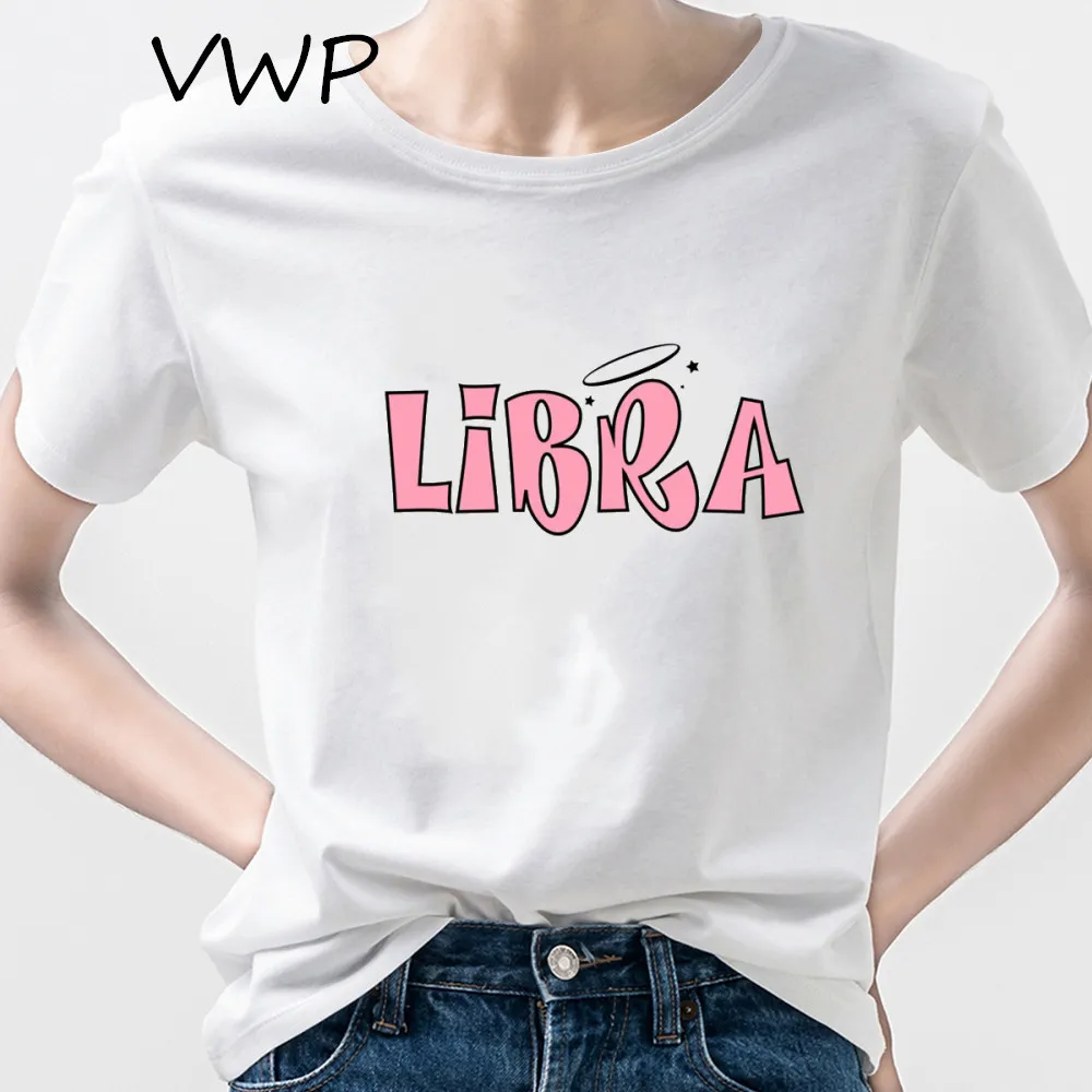 Camiseta divertida para mujer, Tops de estilo Libra Bratz, moda de dibujos animados de verano, camiseta de manga corta con letras estampadas, Camisetas estampadas para mujer