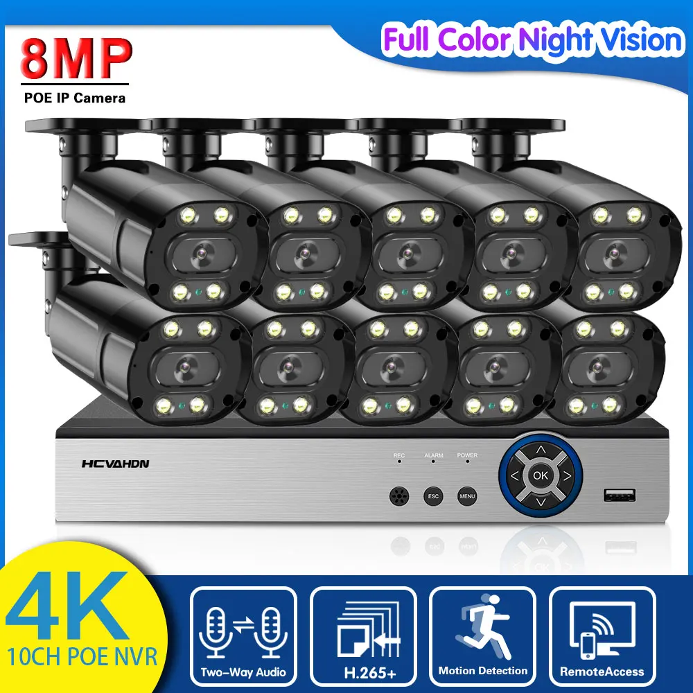 

POE CCTV Camera Security System Kit 4K 8CH NVR System Outdoor Color Night Vision 8MP IP Camera Video Surveilllance System Kit