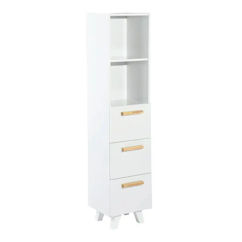 

60inch Upright Standing Floor Cabinet Storage 2 Open Shelves Plus 3 Dawers with 4.4" Legs for Bathroom Living Room , W13.8 x D1