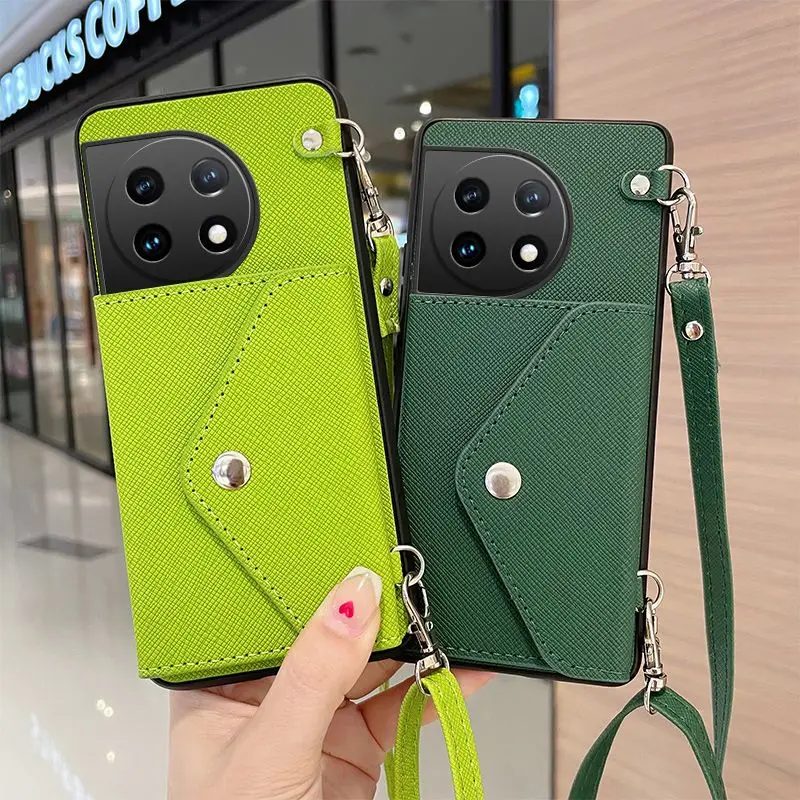 

Suitable For Oneplus 11 Leather Soft Phone Case, Change Card Bag, Crossbody Strap Lanyard