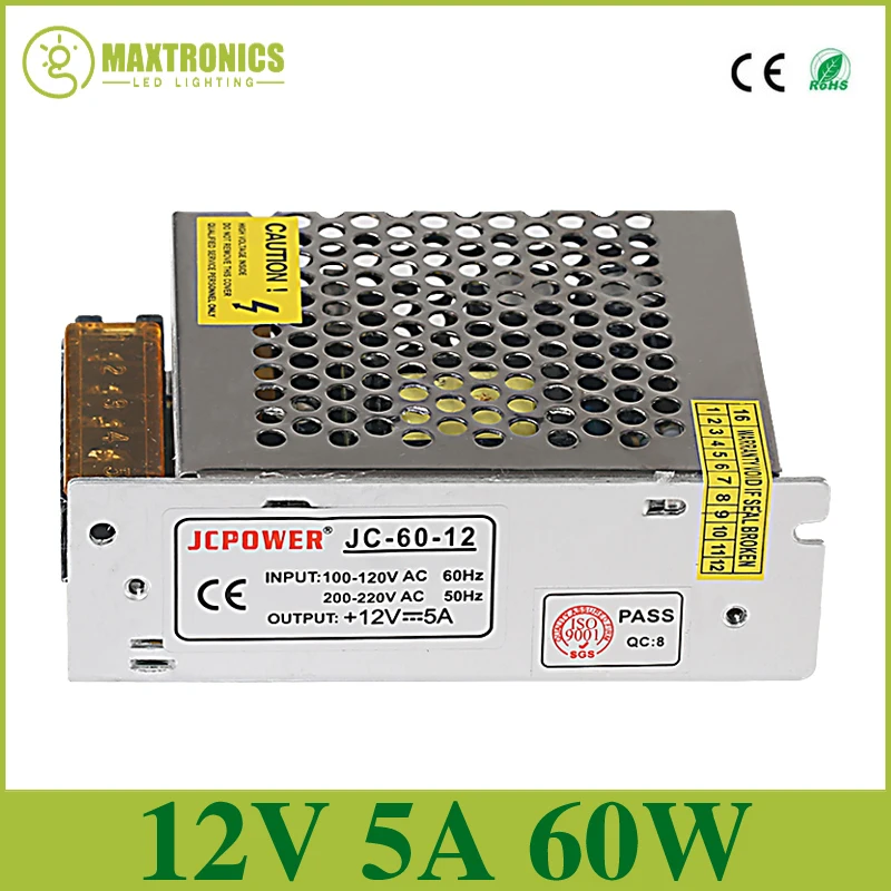 

Best Quality 12V 5A 60W Regulated Switching Power Supply Driver for LED Strip Module AC 110-240V Input to DC 12V