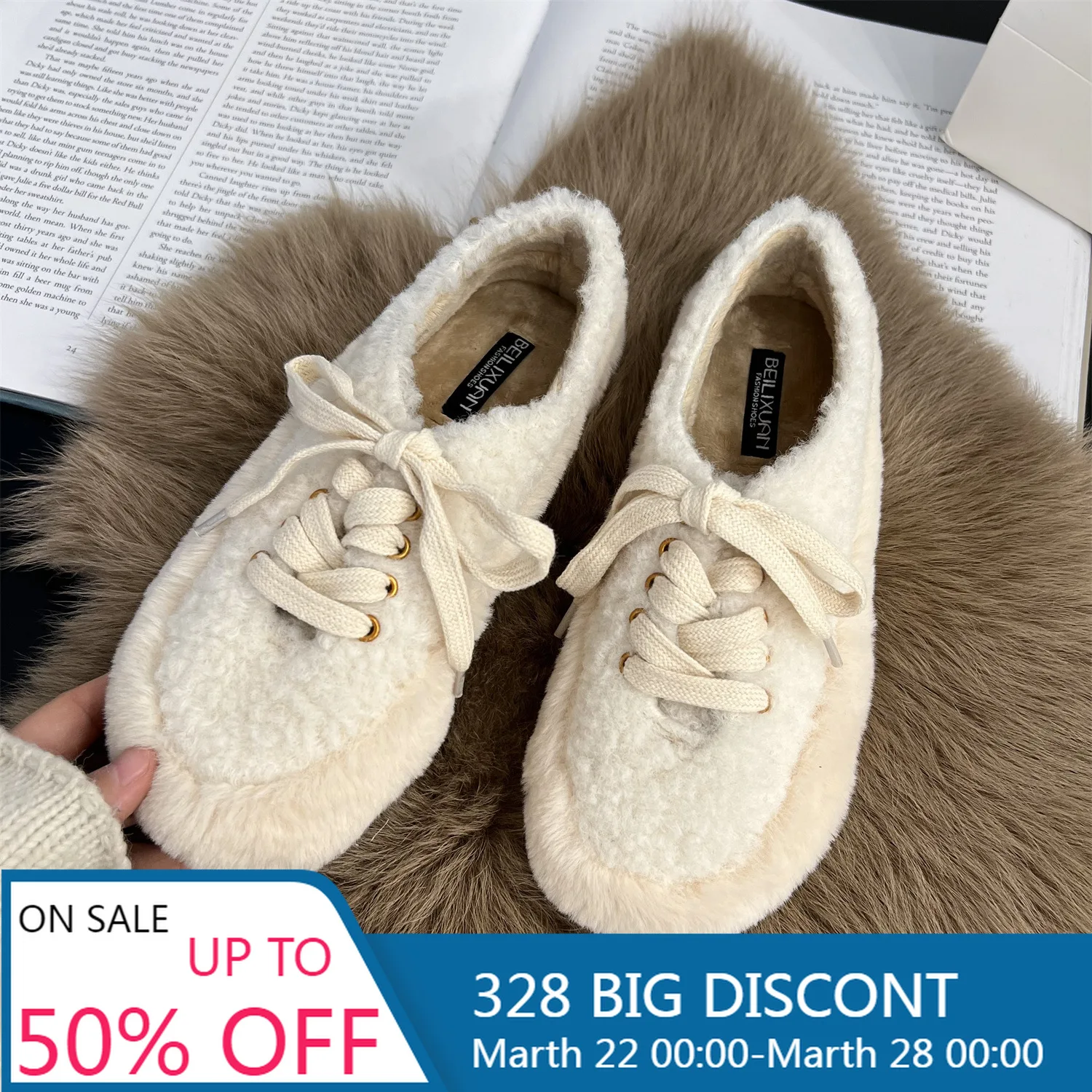 

Женские туфли из овечьей шерсти, новинка осень-зима 2022, стильные бархатные хлопковые туфли в Корейском стиле, повседневные теплые туфли на п...