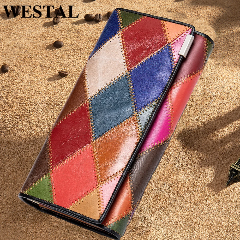 WESTAL Women's Wallet Genuine Leather Wallets for Women Purse Leather Luxury Female Coin Purse Women Colorful Clutch Bags 4131