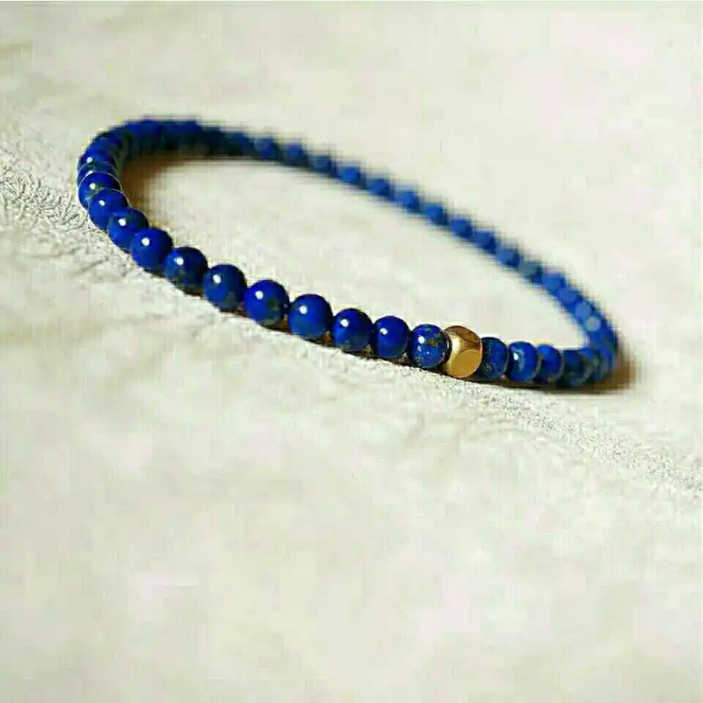

4MM Natural Lapis Lazuli Beads Lucky Cuff Bracelet Bohemia Mental Emotional Seven Chakras Energy Meditation Healing Spirituality