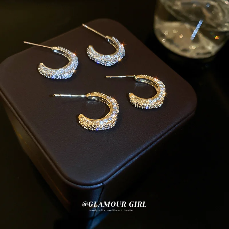 

Minar Exquisite Spark CZ Zircon Hoop Earrings for Women Girl Brass Gold Square Geometric Statement Earring Korean Simple Jewelry