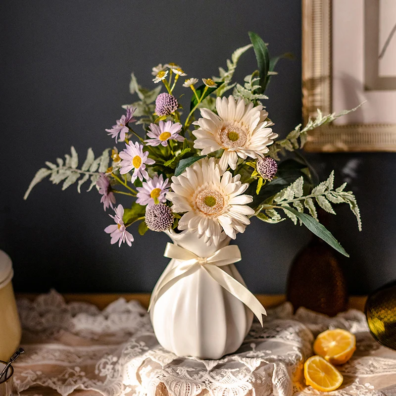 

Mingcheng Designer Bouquet Simulation Flower Rose Chamomile Eucalyptus Dried Flower Living Room Decoration Fake Flower Ornament
