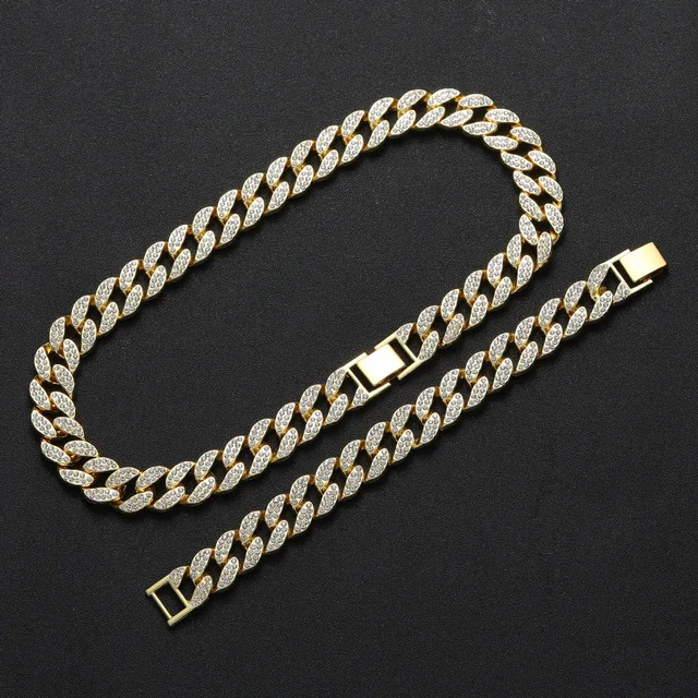 

Men Hip Hop Iced Out Bling Chain Necklace Bracelet High Quality 15mm Width Miami Cuban Chain HipHop Necklaces Fashion Jewelry