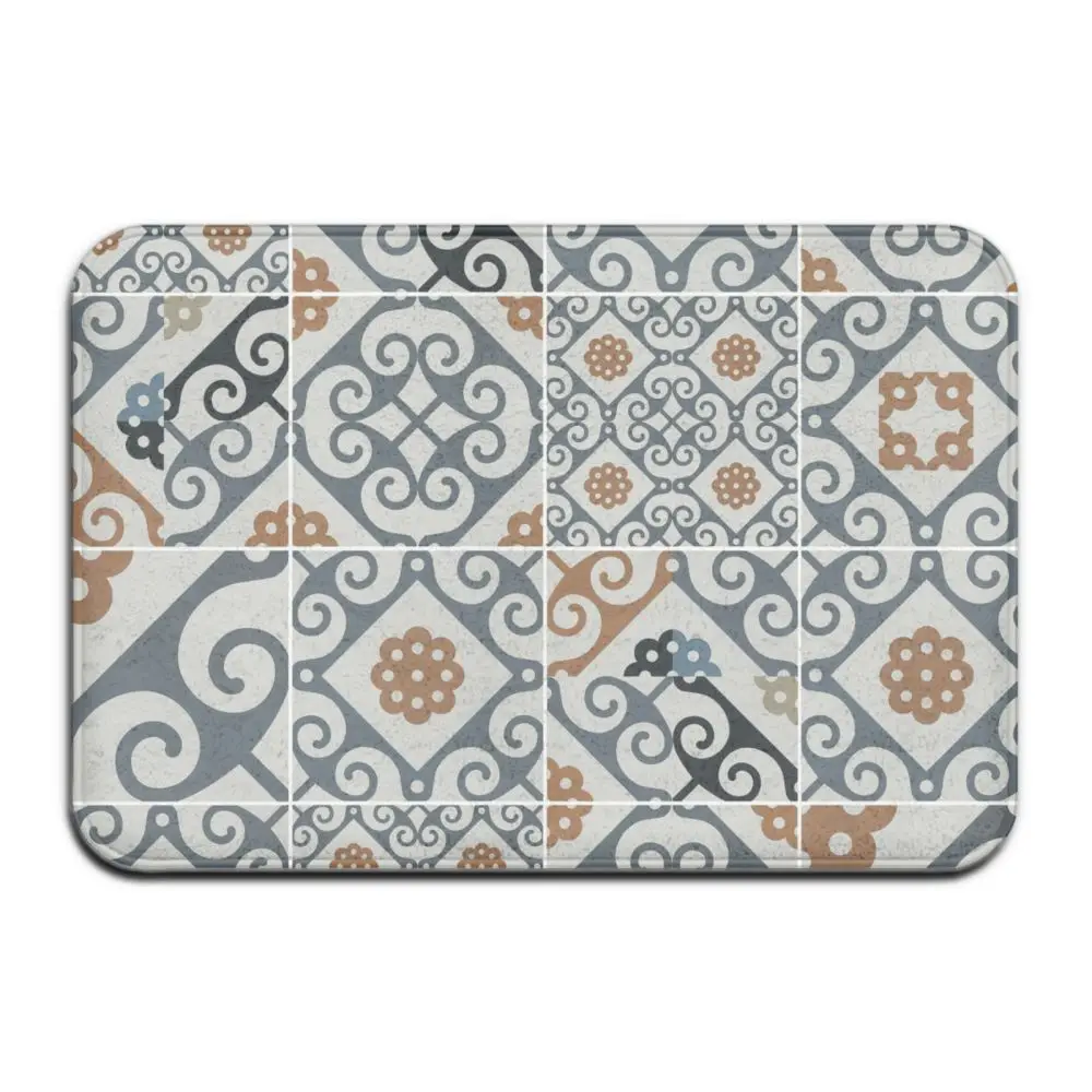 Серый богемный ковер с мандалой и цветами из полиэстера нескользящий напольный