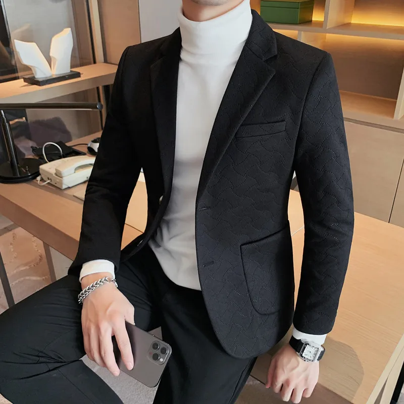 

Пиджак мужской облегающий, элегантный повседневный Блейзер, пиджак в Корейском стиле, однобортный, роскошный в стиле оверсайз, для свадьбы