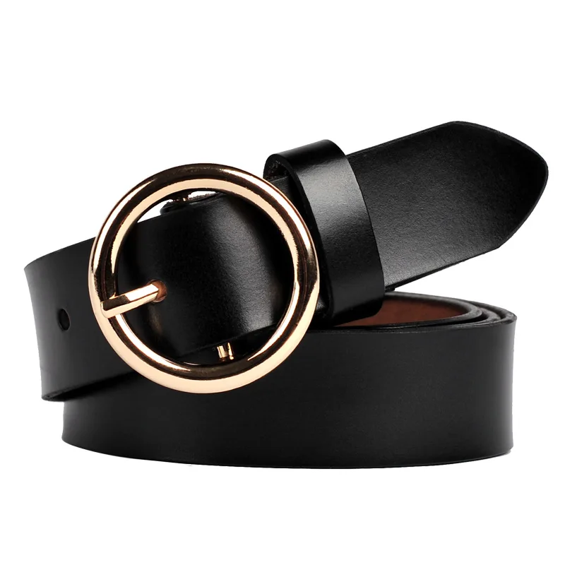 New Style Women's Belt Fashion Vintage Belts Women Pure Cowhide All-match Lap Alloy Round Buckle Leather Female's Thin Waist
