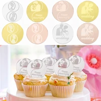 10pcs wedding acrylic cake topper rose gold silver round bride groom cupcake toppers for engagement wedding party dessert decor