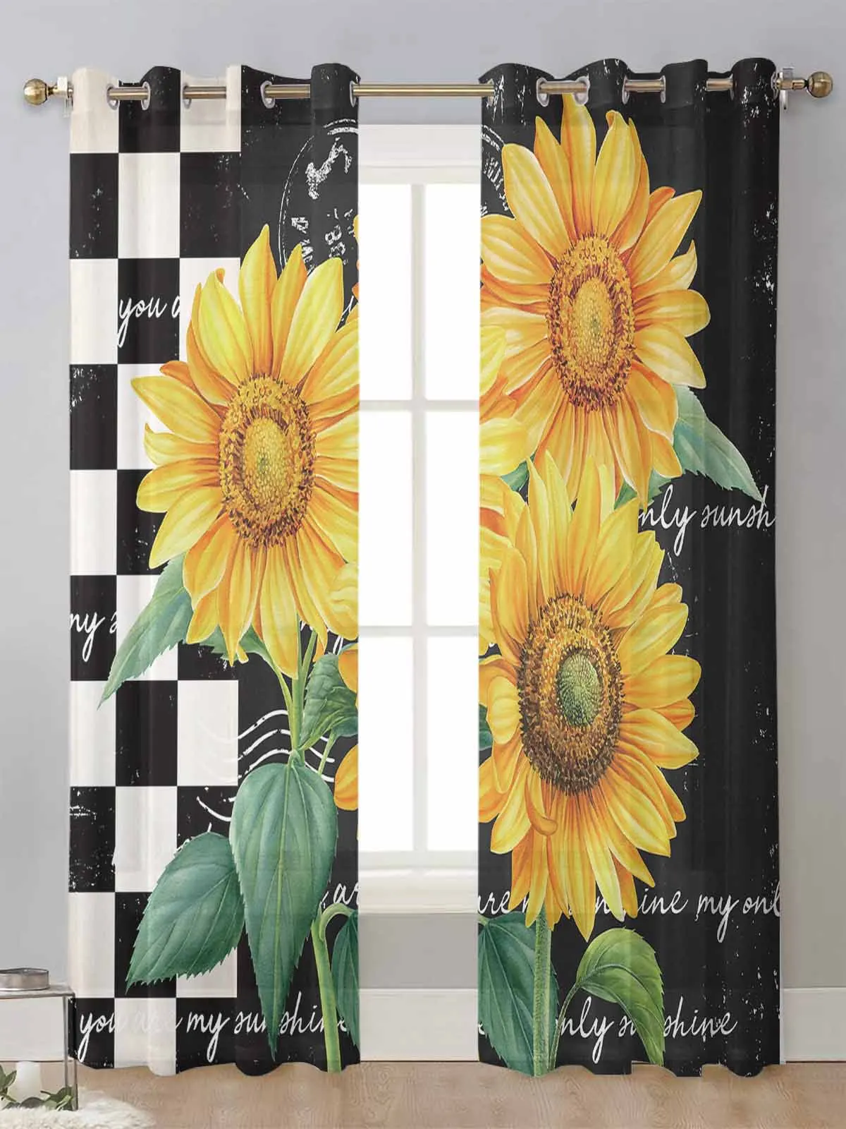 

Farm Flower Sunflower Lattice Sheer Curtains For Living Room Window Transparent Voile Tulle Curtain Cortinas Drapes Home Decor