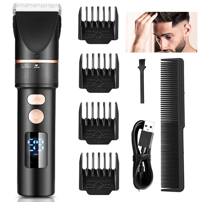 

Профессиональная машинка для стрижки волос, цифровой USB-триммер с керамическими лезвиями, перезаряжаемый, для мужчин