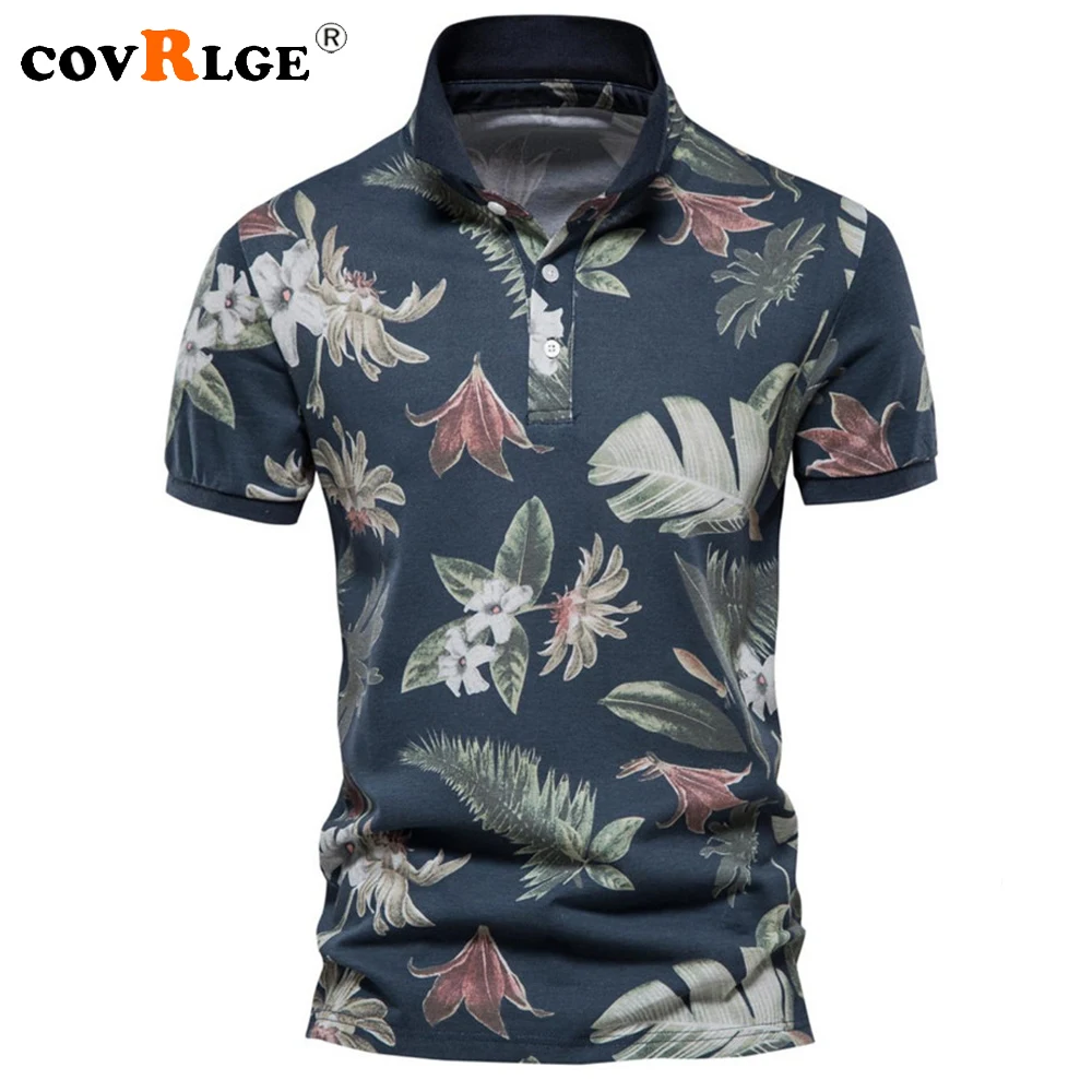 

Covrlge 100% Cotton Hawaii Style Polo Shirts for Men Short Sleeve Quality Casual Social Men's Polo T Shirts Summer Men Clothing