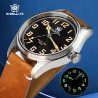 steeldive 39mm pilot watch men vh31 quartz sapphire crystal 200m dive top brand vintage military watch alarm clock reloj hombre