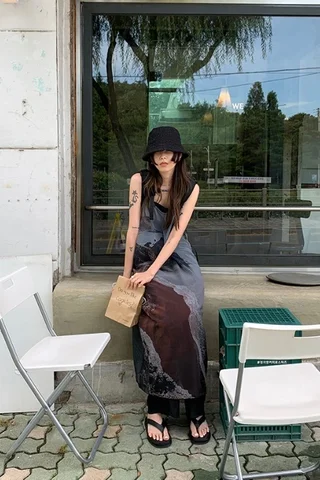 Neploe E-Girls Y2K персонализированное винтажное пляжное платье с принтом Vestidos 2000-х годов уличная одежда нишевое тонкое слегка прозрачное платье на подтяжках