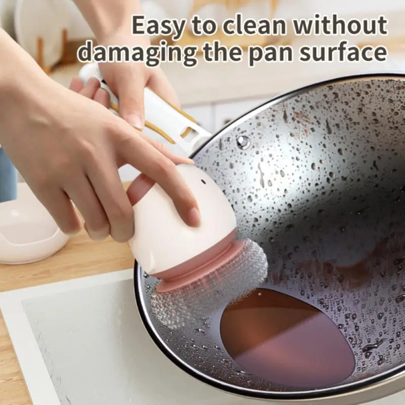 

Cartoon With Drip Tray Pot Brush Cleaner Pans Cups Bread Bowl Scrubber Refillable Kitchen Soap Dispensing Dishwashing Tool Brush