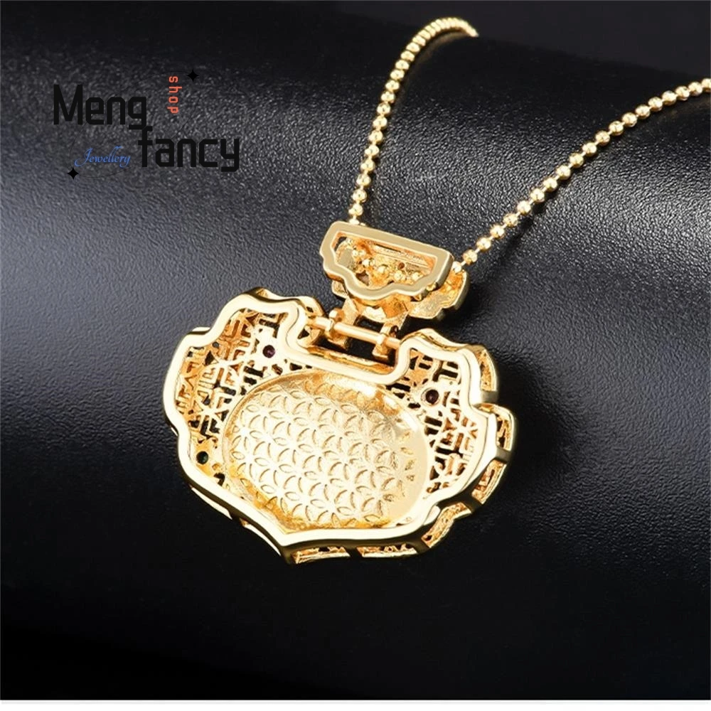 Подлинный натуральный зеленый агат халцедон Ruyi замок Медный позолоченный кулон