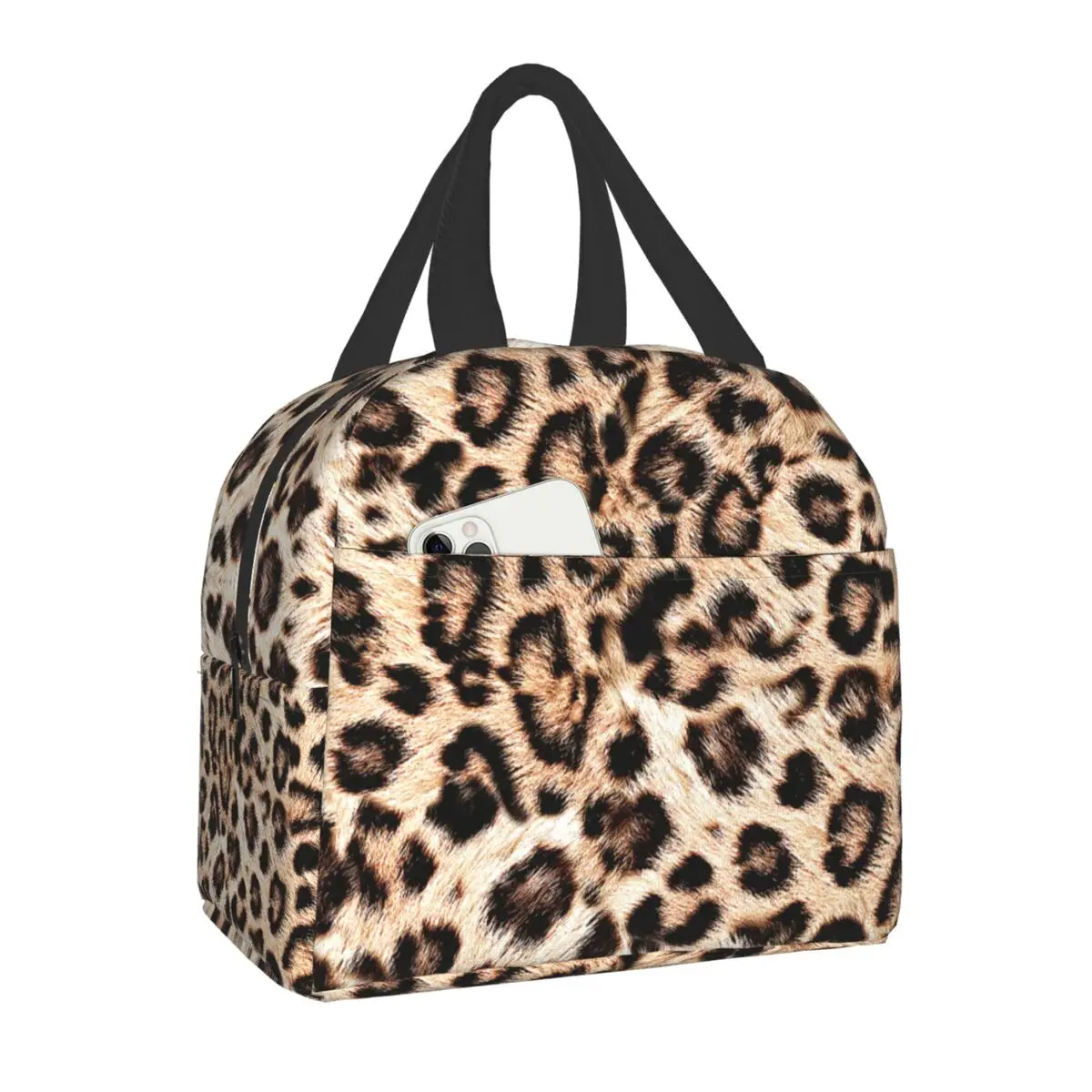 Leopard Print Insulated Lunch Tote Bag for Women Animal Skin Portable Cooler Thermal Food Lunch Box Kids School Food Picnic Bags