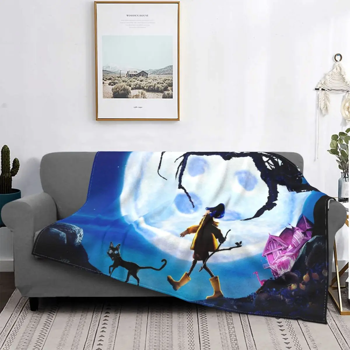 

Coraline The Secret Door Pattern Blanket Halloween Horror Girl Flange Blanket Bedroom Sofa Print Soft Warm Bed Cover