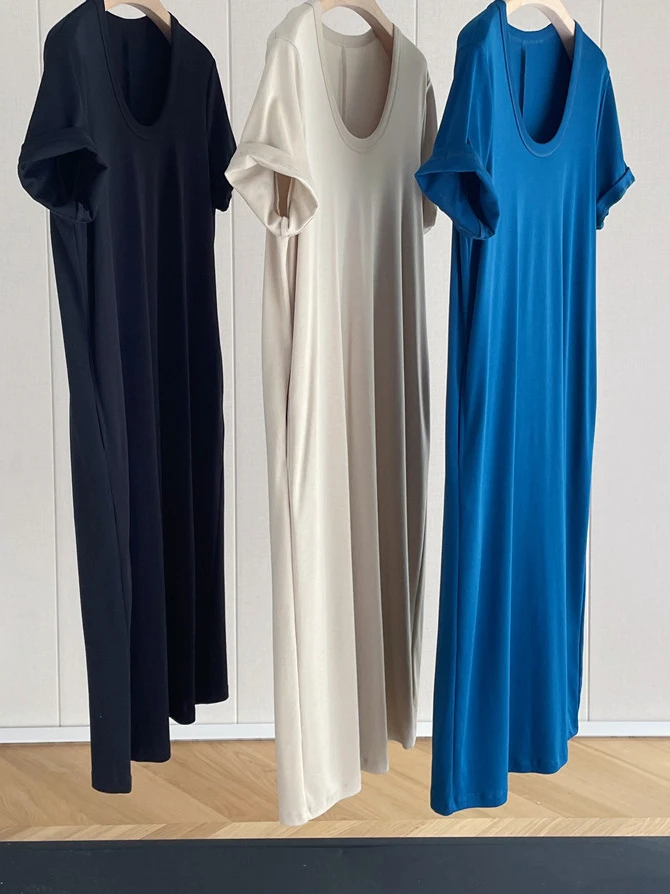 

Women's Mini Dress U-neck Solid Color Casual Robe
