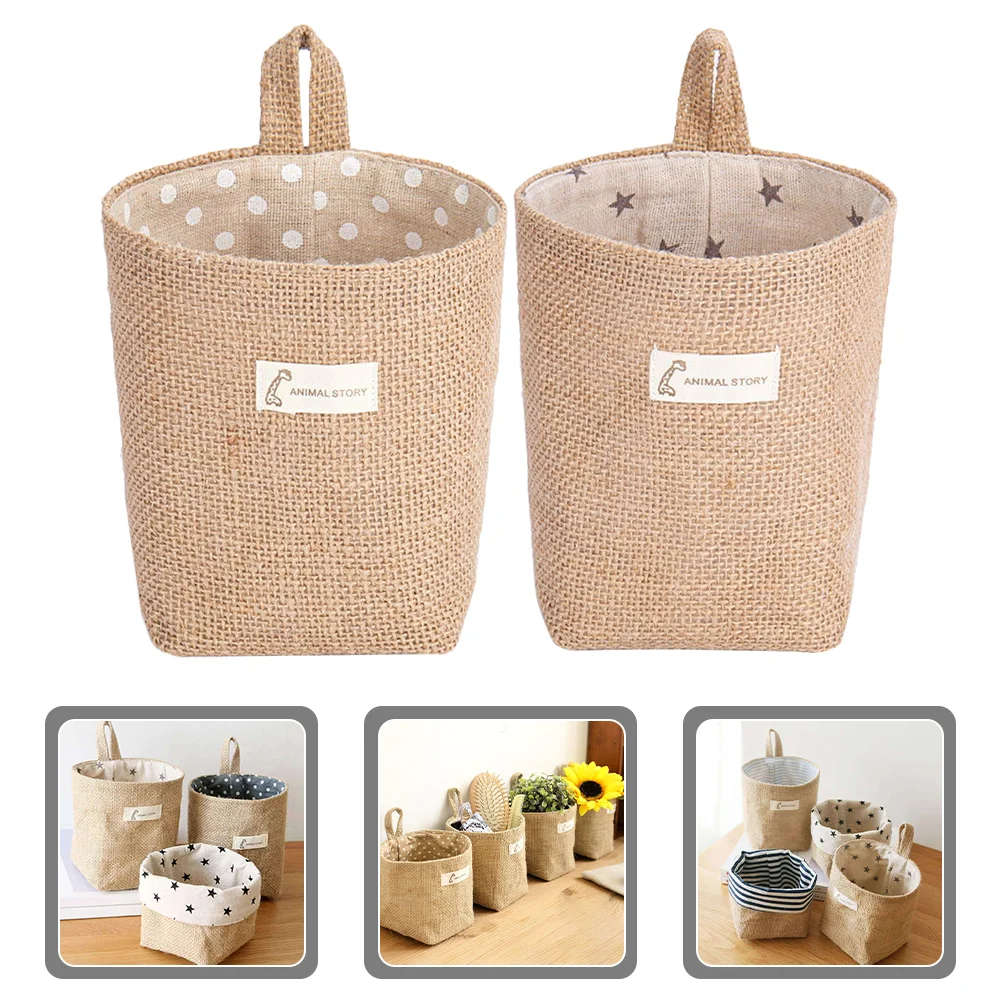 

Basket Hanging Storage Wall Linen Door Cotton Flower Organizer Garlic Fruit Planter Handle Bin Bread Burlap Vegetable Closet