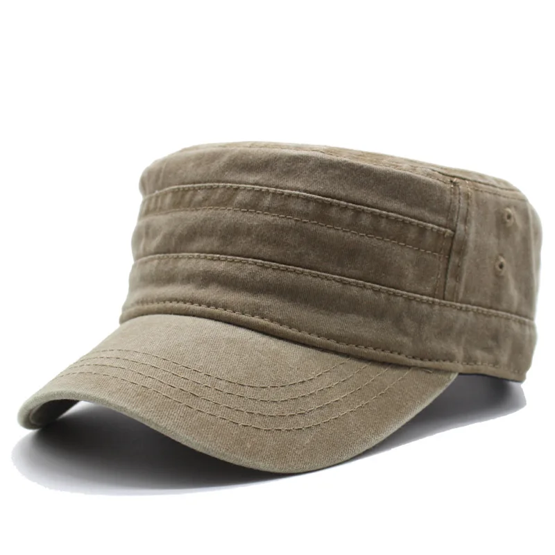 Casual Washed Cotton Flat Top Hat Adjustable Fisher Military Caps Men Women Cadet Army Cap Unique Design Vintage Four Seasons