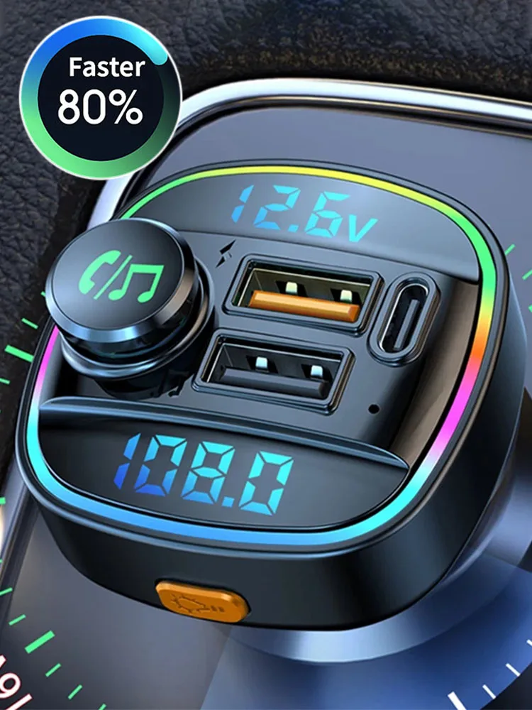 

FM-передатчик, Bluetooth-совместимый автомобильный mp3-плеер QC3.0 PD, быстрая зарядка светодиодный светильник кой, автомобильный комплект громкой св...
