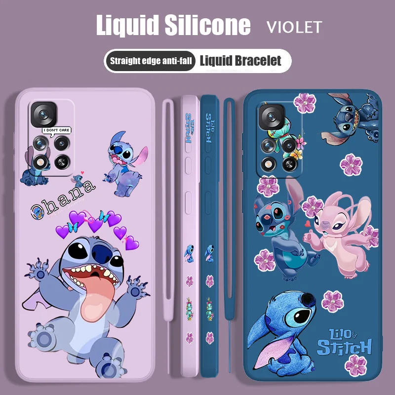 

Disney Stitch Anime Cute For Redmi Note 12 11T 11S 11E 10S 10T 10 9S 9T 8 Pro Plus Lite Max Liquid Left Rope Phone Case