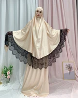 ramadan eid muslim set 2 piece prayer garment satin abaya dress women jilbab long khimar robe kaftan niqab islam dubai clothes