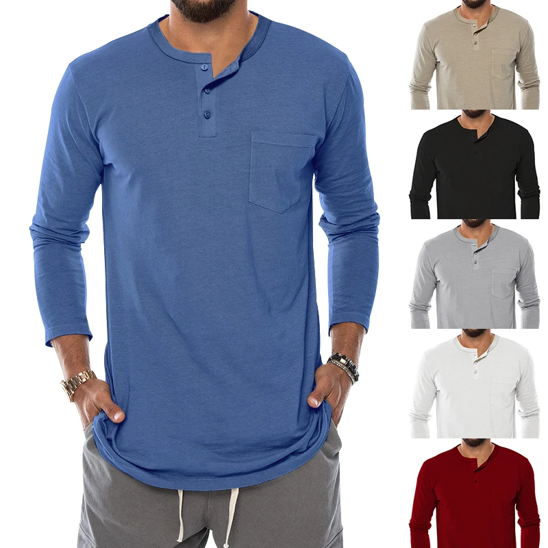 

European and American Men'sNew Long-sleeved Daily Casual Solid Color Round Neck T-shirt Foreign Trade Men's Slim Bottoming Shirt