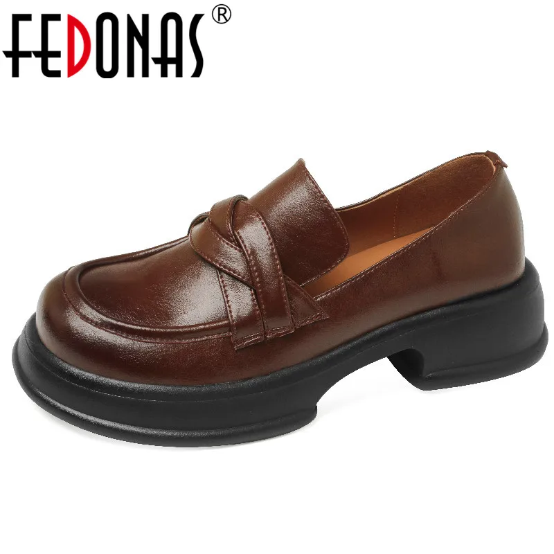 

Женские туфли-лодочки в стиле ретро FEDONAS, классические туфли из натуральной кожи на толстом каблуке с круглым носком, повседневная обувь для работы на весну и осень