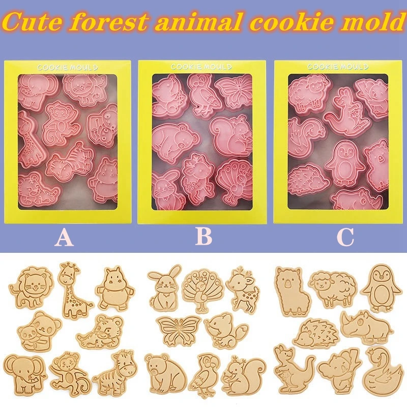 

Cute Forest Animal Cookie Cutter Biscuit Fondant Mold elephant tiger Squirrel Cookie Baking Mold 3D Plastic Press Biscuit Mold