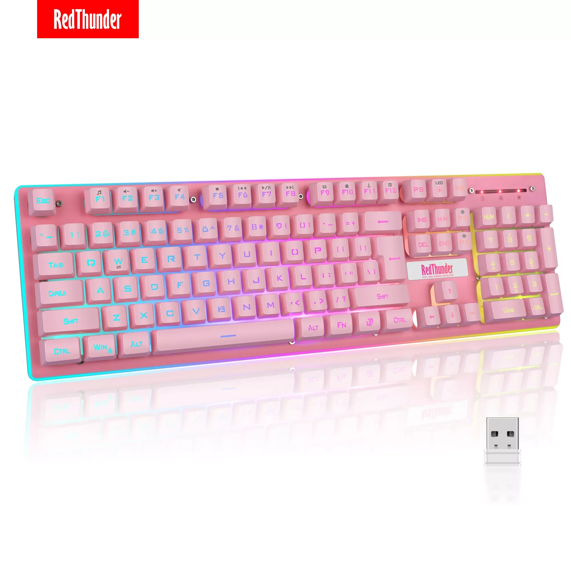 

RedThunder 2.4G Wireless Gaming Keyboard, Ultra-Slim Mechanical Feeling Keyboard with Rainbow LED Backlit for PC Mac PS5 Gamer