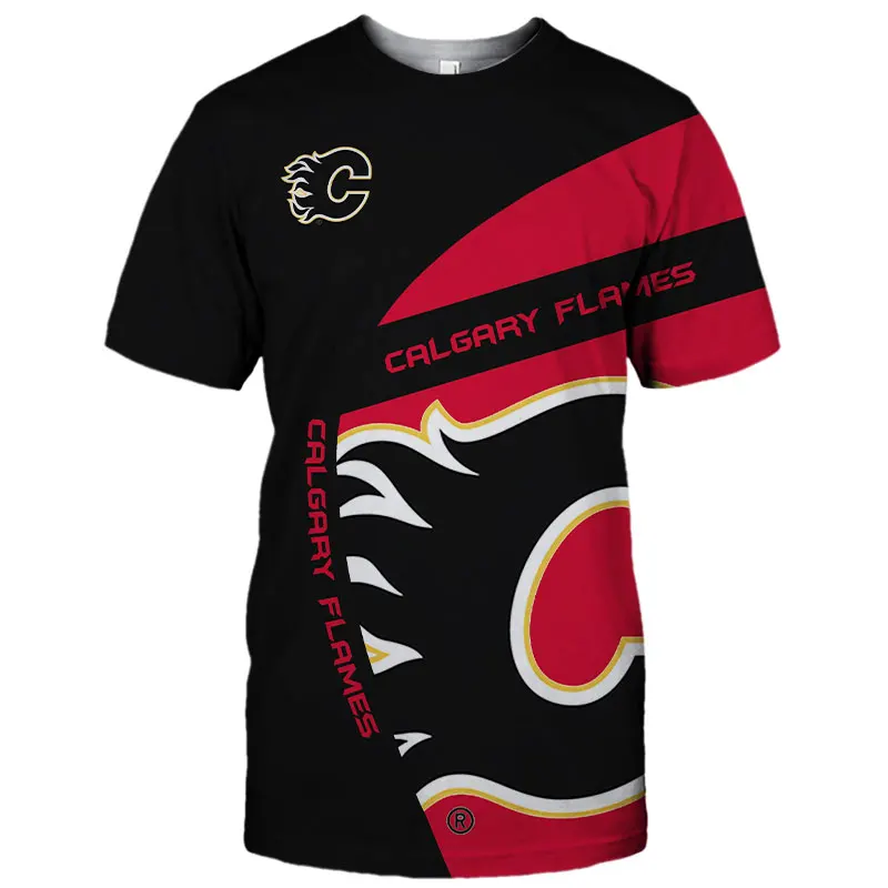 

Summer Casual Tops Calgary Men's Fashion Black Red Stitching Fun Letter C Print Flames T-shirts