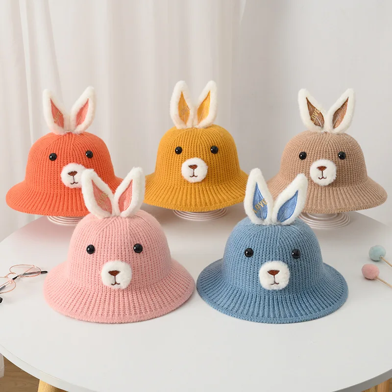 

Детская Зимняя Вязаная Шапка-бини, с кроличьими ушками