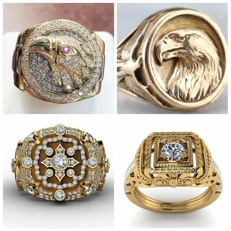 

Punk Style Eagel Pattern Ring Handcraft Carved Gold Skull Sea Monster Male Ring For Men Party Fashion Jewelry Accessories