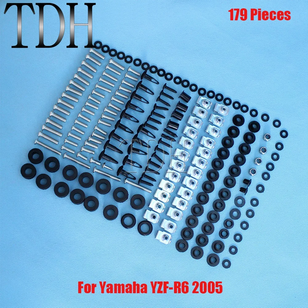 

179 Pieces Motorcycle Complete Black Fairing Bolt Kit Body Work Screws Nuts For Yamaha YZF-R6 2005 YZF R6 Fender Bodywork Washer