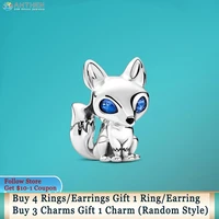 ahthen 925 sterling silver beads blue eyed fox charm fit original pandora bracelets for women jewelry making birthday gift