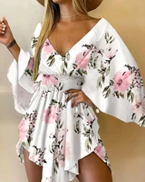 summer 2022 womens dress floral print bat sleeves asymmetric dress casual miniskirt