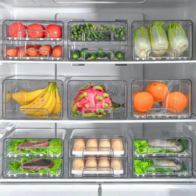 

Выдвижной ящик для холодильника, прозрачные контейнеры с ящиками, ящик для хранения, органайзер для хранения яиц, овощей, фруктов, чайных пакетиков
