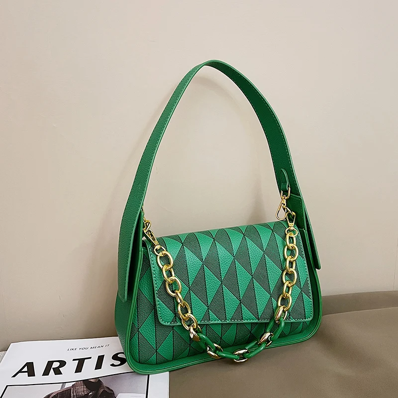 Women Shoulder Bags Luxury PU Handbag Vintage Clip Clutch Bag Purses Mini Acrylic Chain Crossbody Totes Ladies Trendy Hand Bag